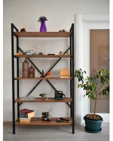 Bibliothèque PRADO 180 CM bois et metal noir