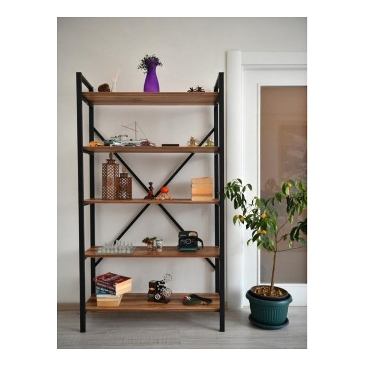 Bibliothèque PRADO 180 CM bois et metal noir