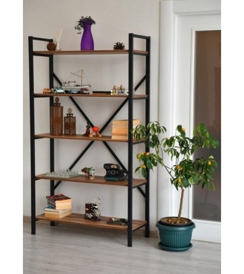 Bibliothèque PRADO 180 CM bois et metal noir