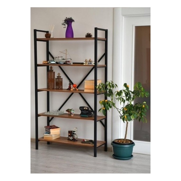 Bibliothèque PRADO 180 CM bois et metal noir