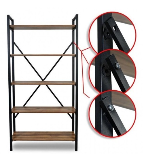 Bibliothèque PRADO 180 CM bois et metal noir