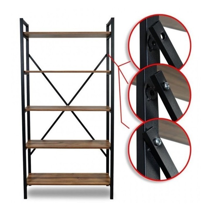 Bibliothèque PRADO 180 CM bois et metal noir