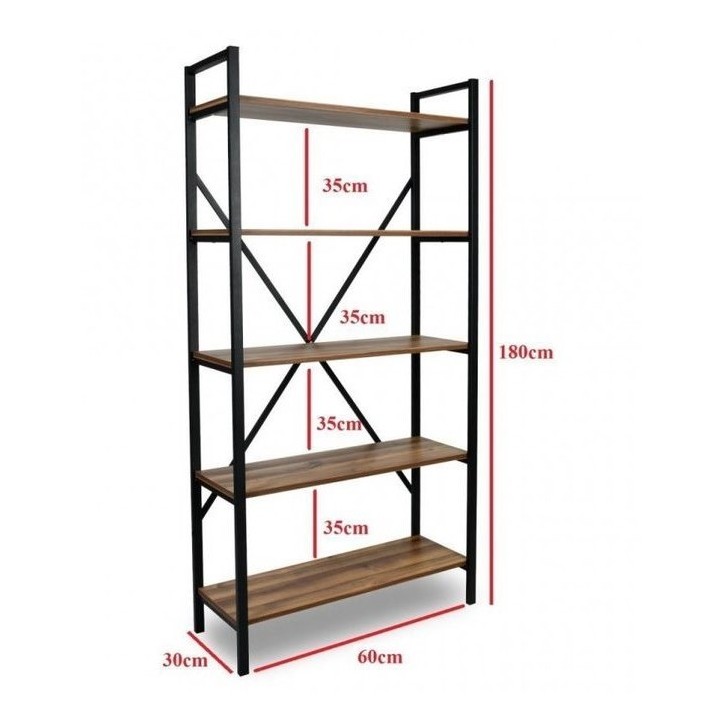Bibliothèque PRADO 180 CM bois et metal noir