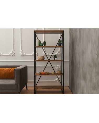 Bibliothèque MIRAY 80 cm noyer et metal noir