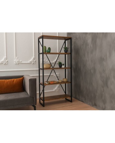 Bibliothèque MIRAY 80 cm noyer et metal noir