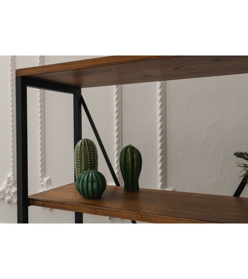 Bibliothèque MIRAY 80 cm noyer et metal noir