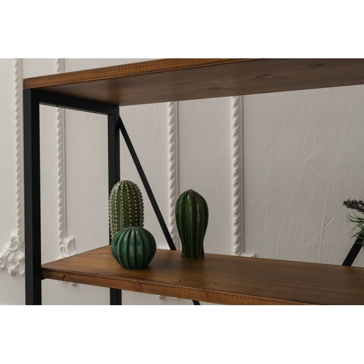 Bibliothèque MIRAY 80 cm noyer et metal noir