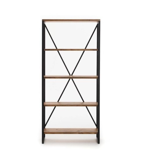 Bibliothèque MIRAY 80 cm noyer et metal noir