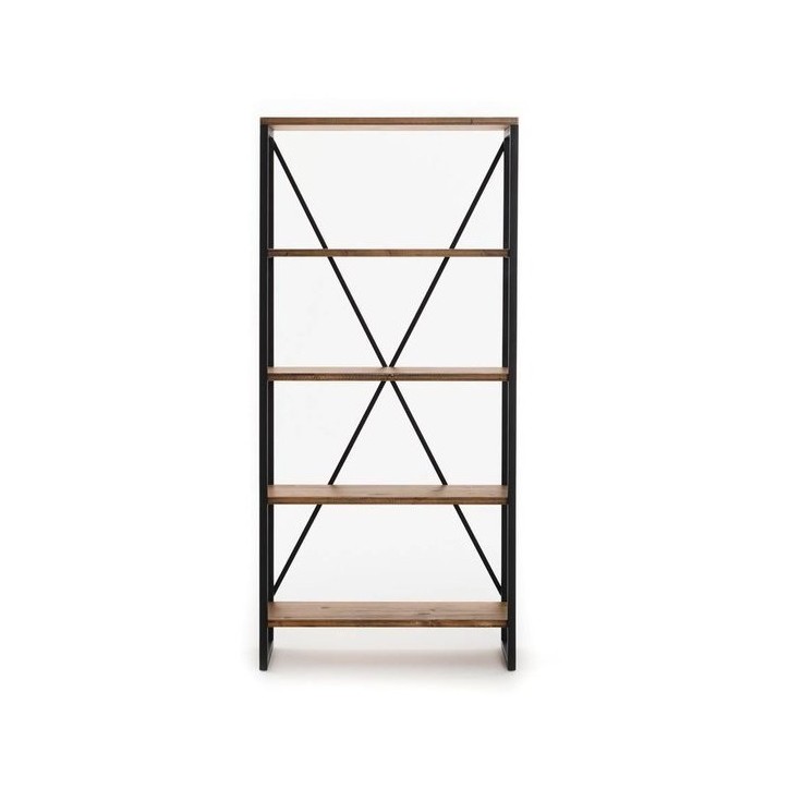 Bibliothèque MIRAY 80 cm noyer et metal noir