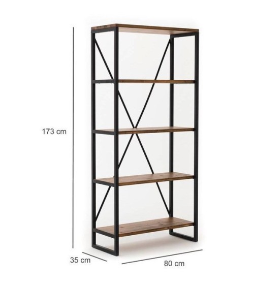 Bibliothèque MIRAY 80 cm noyer et metal noir