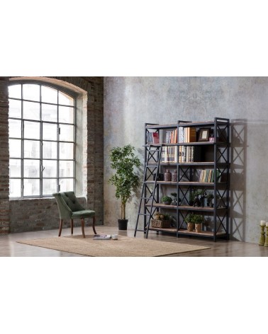 Bibliothèque CAYANNE 160 cm noyer avec échelle 25 cm