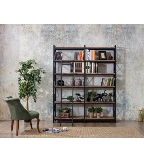 Bibliothèque CAYANNE 160 cm noyer avec échelle 25 cm