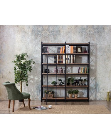 Bibliothèque CAYANNE 160 cm noyer avec échelle 25 cm