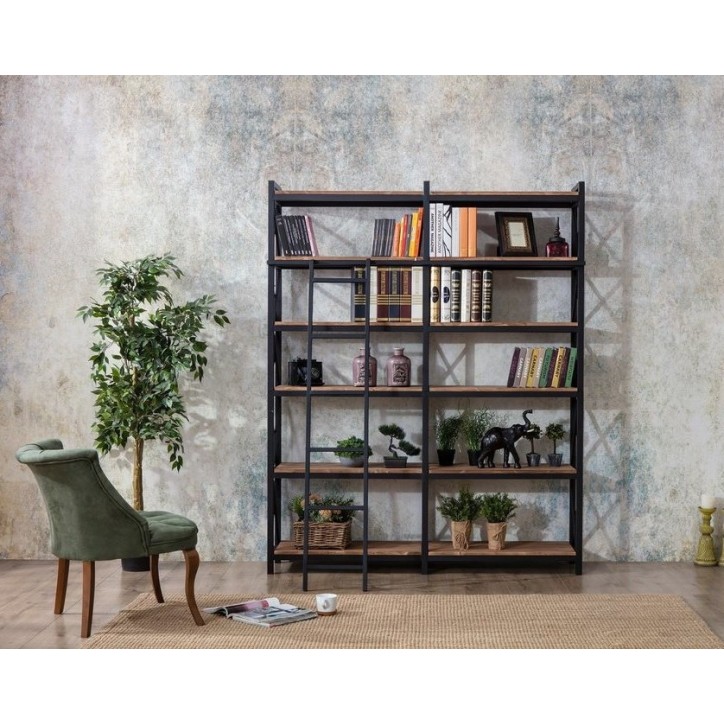 Bibliothèque CAYANNE 160 cm noyer avec échelle 25 cm