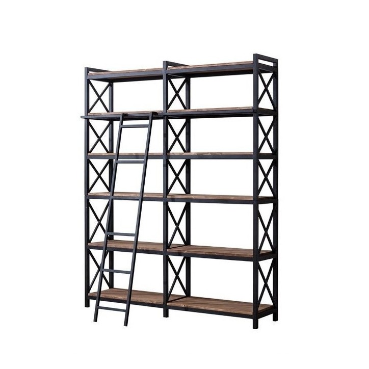 Bibliothèque CAYANNE 160 cm noyer avec échelle 25 cm