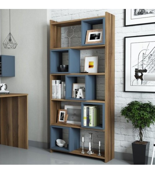 Bibliothèque BOX Noyer - GRIS bleu 80 cm