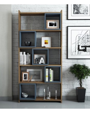 Bibliothèque BOX Noyer - GRIS bleu 80 cm