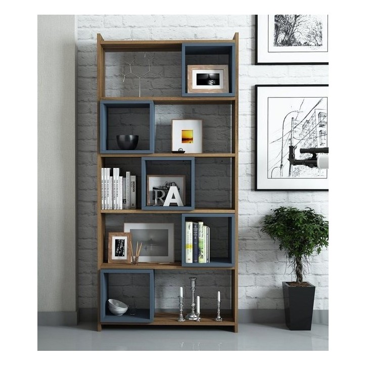 Bibliothèque BOX Noyer - GRIS bleu 80 cm