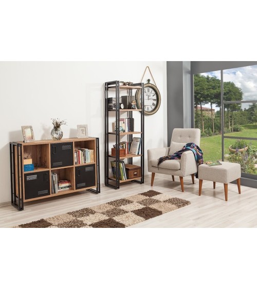 Bibliothèque 60 cm et console 136 cm PENTA bois et métal