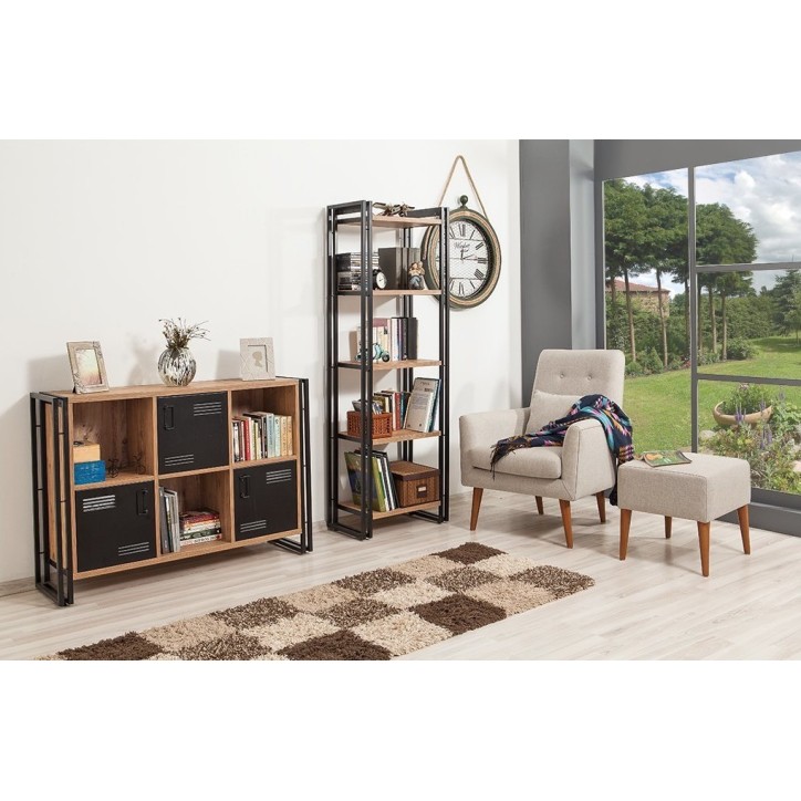 Bibliothèque 60 cm et console 136 cm PENTA bois et métal