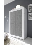 Argentier 4 portes BASIC finition blanc-béton 102x163 cm