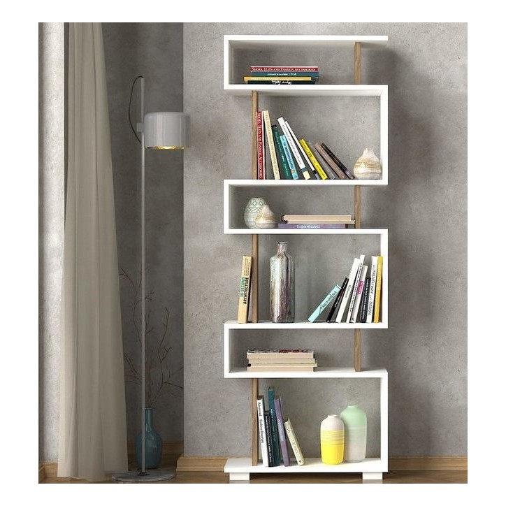 Bibliothèque BLOCK Blanc - noyer 60 cm