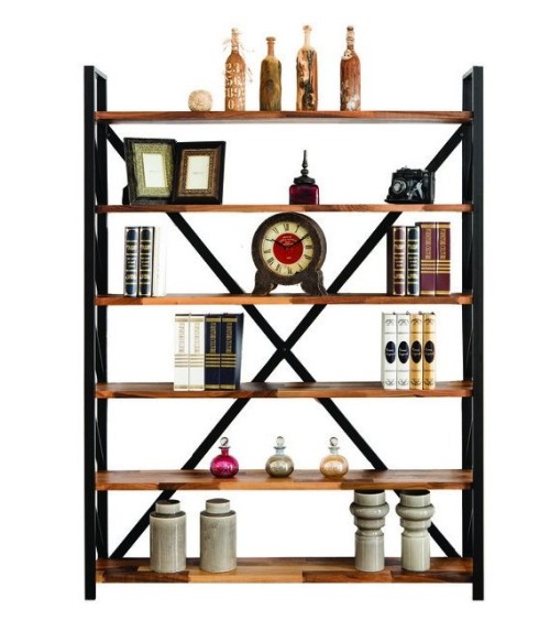 Bibliothèque DUBLIN 100 CM noyer et métal