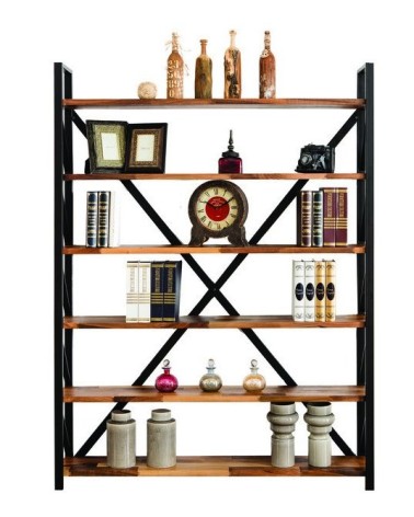 Bibliothèque DUBLIN 120 CM noyer et métal