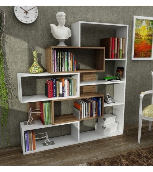 Bibliothèque MARLA Noyer - blanc 139 cm blanc et noyer