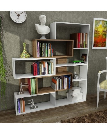 Bibliothèque MARLA Noyer - blanc 139 cm blanc et noyer