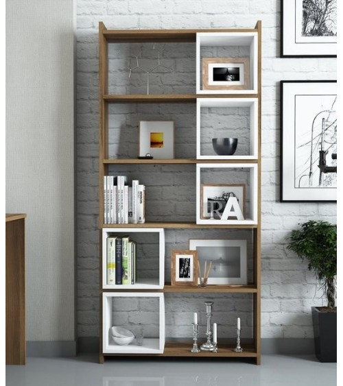 Bibliothèque BOX Noyer - blanc 80 cm