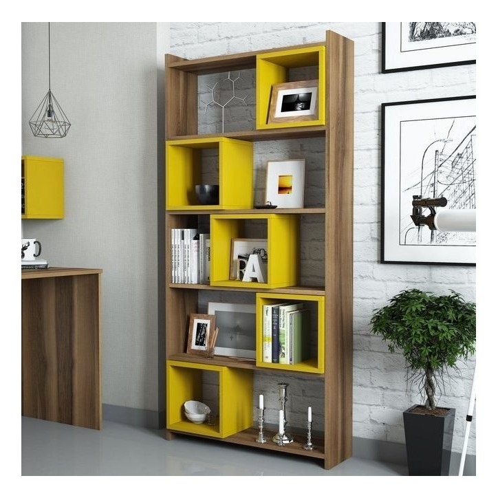 Bibliothèque BOX Noyer - jaune 80 cm