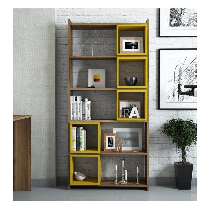 Bibliothèque BOX Noyer - jaune 80 cm