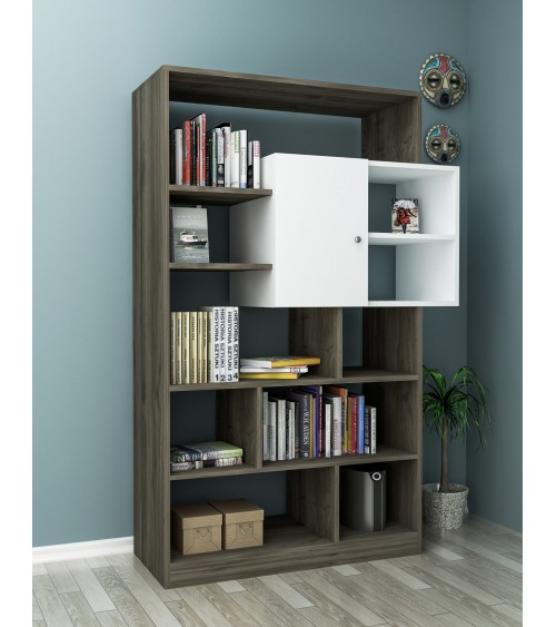 Bibliothèque Tuga 93 cm  blanc et noyer