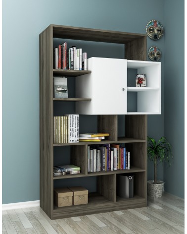 Bibliothèque Tuga 93 cm  blanc et noyer