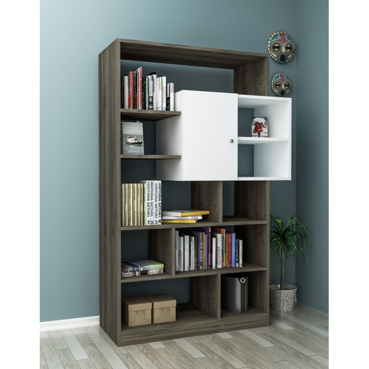 Bibliothèque Tuga 93 cm  blanc et noyer