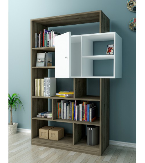 Bibliothèque Tuga 93 cm blanc et noyer