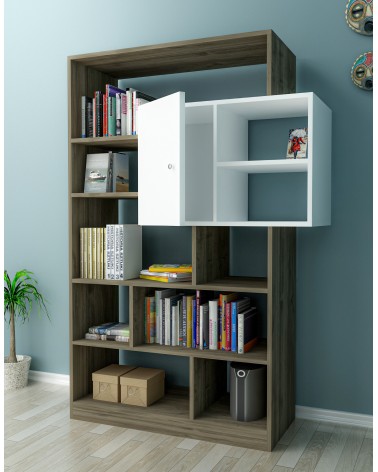 Bibliothèque Tuga 93 cm blanc et noyer