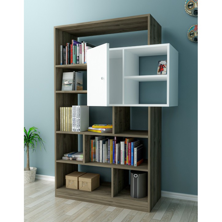 Bibliothèque Tuga 93 cm  blanc et noyer