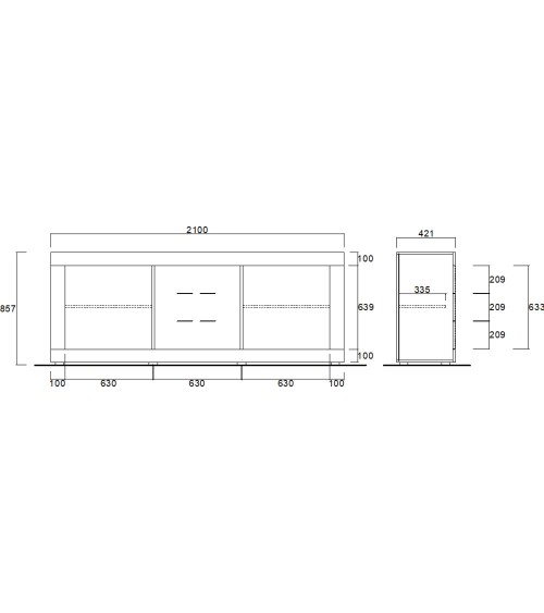 Buffet 2 portes 3 tiroirs BASIC finition blanc-béton 210 cm