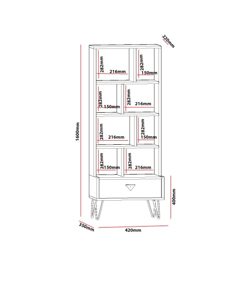 Bibliothèque Galaxy 42 cm chêne et noir