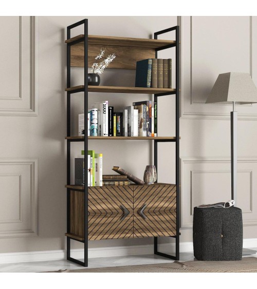 Bibliothèque SCALA 82 cm fer et noyer