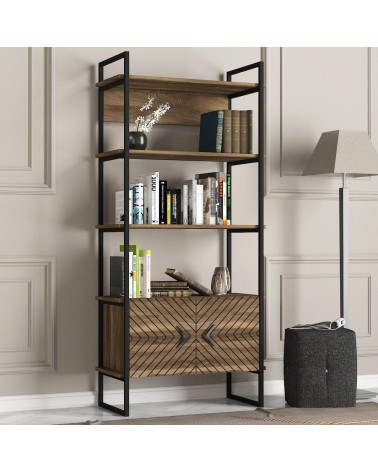 Bibliothèque SCALA 82 cm fer et noyer