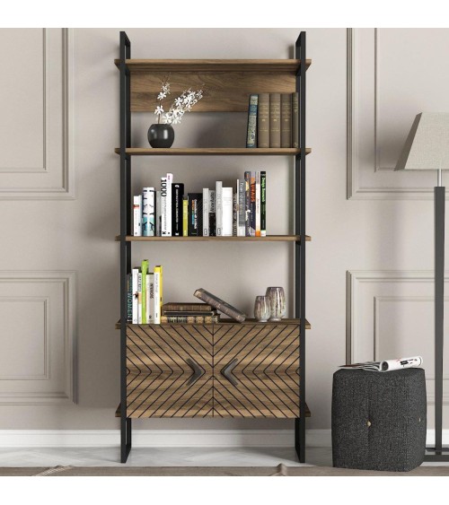 Bibliothèque SCALA 82 cm fer et noyer