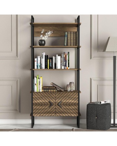 Bibliothèque SCALA 82 cm fer et noyer