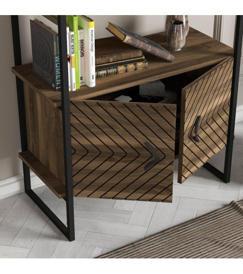 Bibliothèque SCALA 82 cm fer et noyer