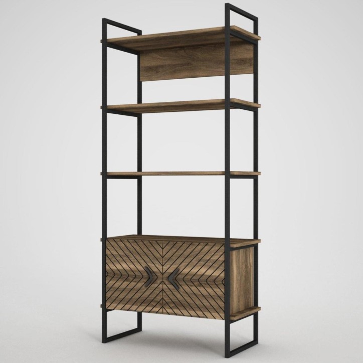 Bibliothèque SCALA 82 cm fer et noyer