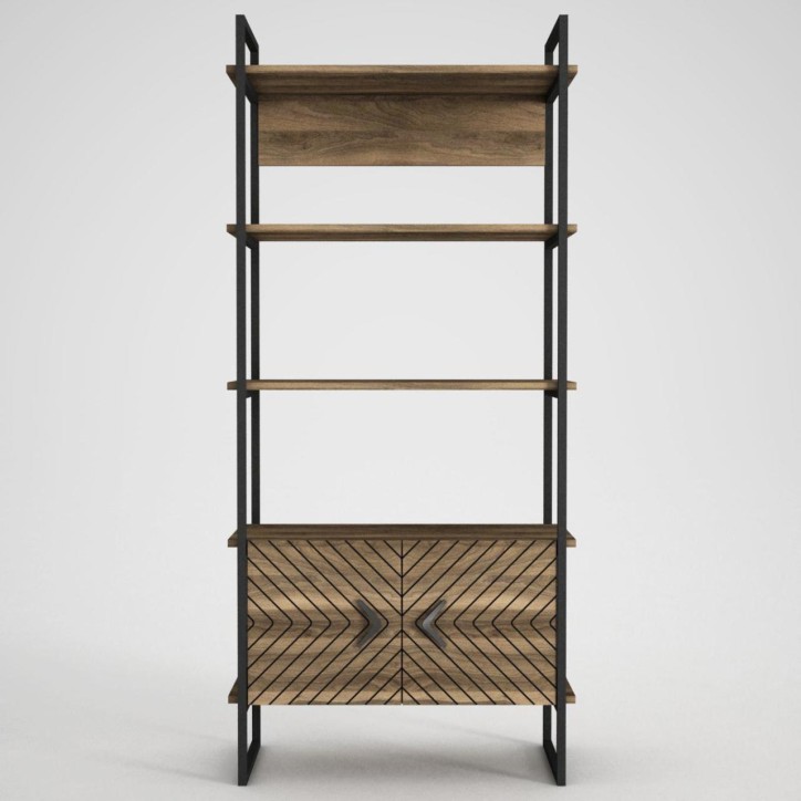 Bibliothèque SCALA 82 cm fer et noyer