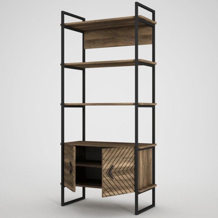 Bibliothèque SCALA 82 cm fer et noyer