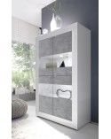 Vitrine 4 portes BASIC finition blanc-béton 102/162/43 cm
